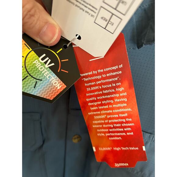 33,000 ft Shirt Mens Blue ButtonUp Lightweight Quick Dry UV Protection XXL NWT - Picture 5 of 5